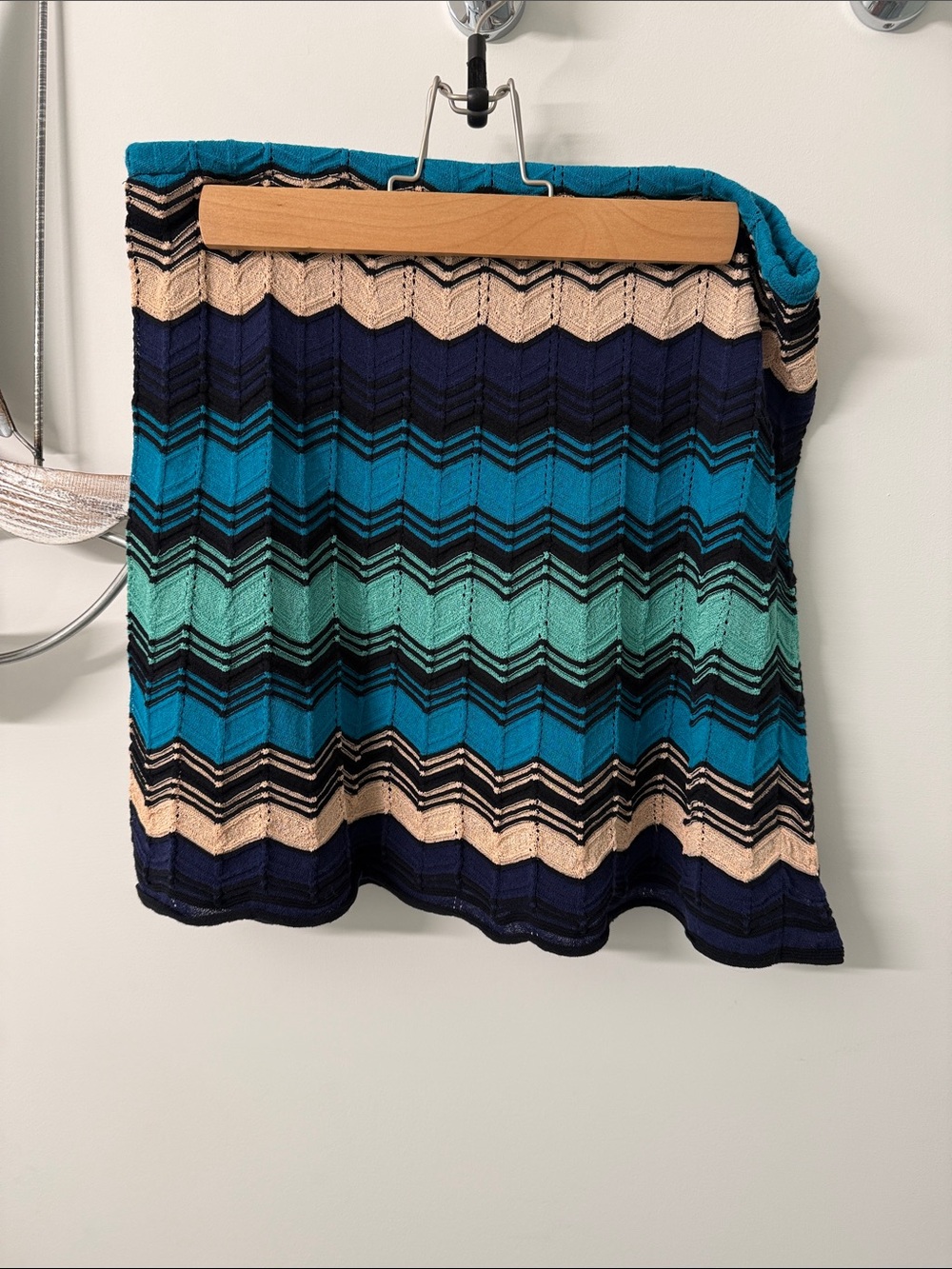 Striped Missoni Chevron Knit Mini Skirt in Teal & Navy